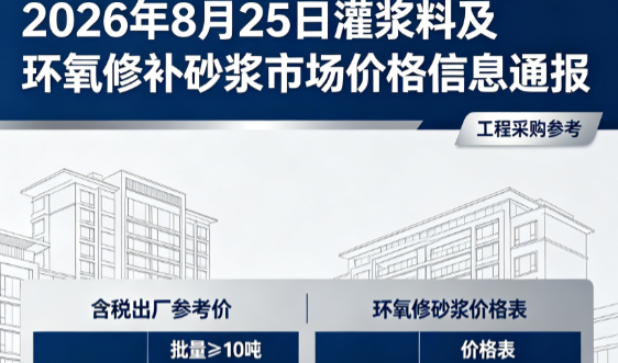 顺德2026年8月25日灌浆料及环氧修补砂浆市场价格信息通报